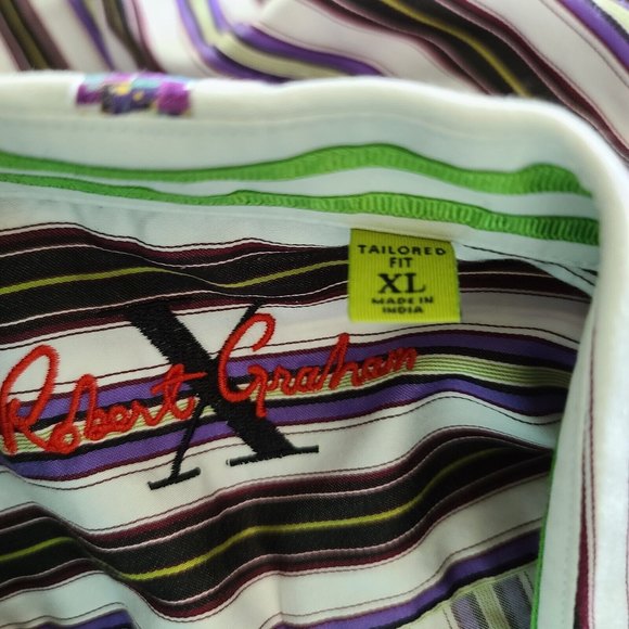 Robert Graham X Collection Multicolor Striped Shirt XL Tailored Fit Flip Cuffs - Picture 2 of 11